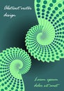 Two pea green spiral abstract shapes resembling a snail shell on a dark green background, space for your own text Royalty Free Stock Photo