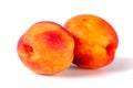 Two peaches isolated on white backgraund. Aromatic fruit Royalty Free Stock Photo