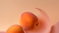 Two peaches are sitting on a bowl with one cut in half, AI Royalty Free Stock Photo