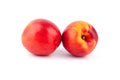 Two peaches on a white background isolated close up Royalty Free Stock Photo