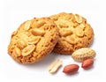 Two Peanut Cookies with Whole Peanuts and Shells on White Background snack Royalty Free Stock Photo