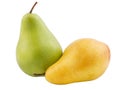 Two pears of different colors on a white isolated background Royalty Free Stock Photo