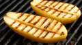 Two pears are grilled on a grill with some sauce, AI Royalty Free Stock Photo