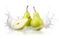 Two pears splashing into a bowl of water. Generative AI image. Splash on white background Royalty Free Stock Photo