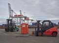 Two Peinmann Forklifts parked for the Weekend at the Container Terminal in Den Haag near Amsterdam.