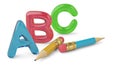 Two pencils and color ABC letters on white background 3d illustration. Royalty Free Stock Photo