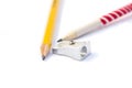 Two pencils and a pencil sharpener Royalty Free Stock Photo