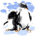Two penguins in blue snow Royalty Free Stock Photo