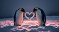 Two penguins creating a heart in the snow Royalty Free Stock Photo