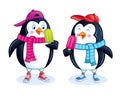 Two Cute Penguins With Fruit Ice Pops