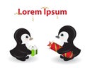 Two penguins giving gifts with love. The male and female Royalty Free Stock Photo