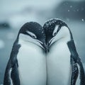 Two Penguins Huddle Close Together in the Snow Royalty Free Stock Photo