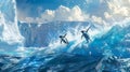 Two Penguins Jumping and Swimming in the Ocean Royalty Free Stock Photo