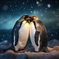 Two penguins. King penguin couple cuddling wild nature green background. Two penguins making love. in the grass Royalty Free Stock Photo