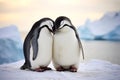 Two Penguins Nuzzle In Snow. Love, Care, and Support. Wildlife and Valentines Day. AI Generated Royalty Free Stock Photo