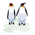 Two penguins standing on ice, minimalist vector illustration Royalty Free Stock Photo