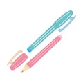 Two pens in blue and pink, soft and pastel colors Royalty Free Stock Photo