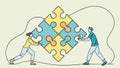 Two People Assembling Large Puzzle Pieces for Teamwork, vector design Generative AI Royalty Free Stock Photo