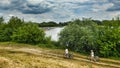 Ferry crossisng over Vistula river in southern Masovia in Polamd