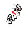 Two people in business suits are climbing the career ladder. Vector illustration of competitors or colleagues in