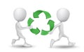 Two people carried the recycling symbol