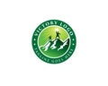 Two people victory on top mountain logo