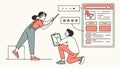 Two people collaboratively assessing online product performance, vector design Generative AI Royalty Free Stock Photo
