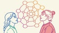 Two People Communicating Through a Shared Network of Ideas, vector design Generative AI Royalty Free Stock Photo