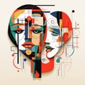 Abstract Art Deco Inspired Illustrations Of Female Faces With Layered Compositions Royalty Free Stock Photo