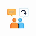 Two people discussing with speech bubbles and a reply arrow, symbolizing communication and interaction Royalty Free Stock Photo