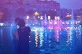 Two people enjoying evening city lights in Tirana Royalty Free Stock Photo
