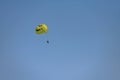 Two people flying with parachute over the sea
