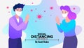 Two people friends greet by bumping elbows instead of greeting with a hug or handshake. Don`t shake hands. flat design illustratio