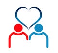 Two People with a hart shape logo linked. People team logo vector Royalty Free Stock Photo