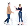 Two people have physical contact communication in person. Flat character abstract people vector