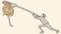 Two people having a tug of war with spaghetti on a giant fork. vector design Generative AI Royalty Free Stock Photo