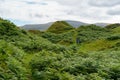 Two people hike through a field of ferns towards a fairy mound in the Isle of Skye Royalty Free Stock Photo