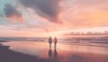 Two people holding hands, walking on beach generated by AI Royalty Free Stock Photo