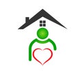 Two People home house sign with a hart shape logo linked. People team logo vector Royalty Free Stock Photo