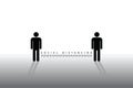 Two people icon standing keep distance with the word social distancing in between concept, New normal concept. Royalty Free Stock Photo