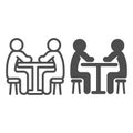 Two people line and solid icon, game concept. Vector graphics. Players on chairs at table sign on white background Royalty Free Stock Photo