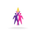 Two people logo with hands up and fire symbol. Royalty Free Stock Photo