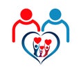 Two People logo linked. Family union home, love and care in a blue gradient heart Royalty Free Stock Photo