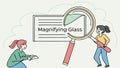 Two people with magnifying glasses, collaborative research, vector design Generative AI Royalty Free Stock Photo