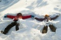 Snow angels in a deep snowdrift