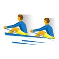 Two people with oars in the boat. Rowing competition