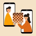Two people plays chess online.
