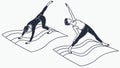 Two People Practicing Yoga, Synchronized Poses, vector design Generative AI Royalty Free Stock Photo