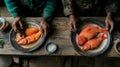Two People Preparing Red Fish for a Meal Royalty Free Stock Photo