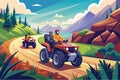 Two people riding ATVs on a mountain path with a lush landscape Royalty Free Stock Photo